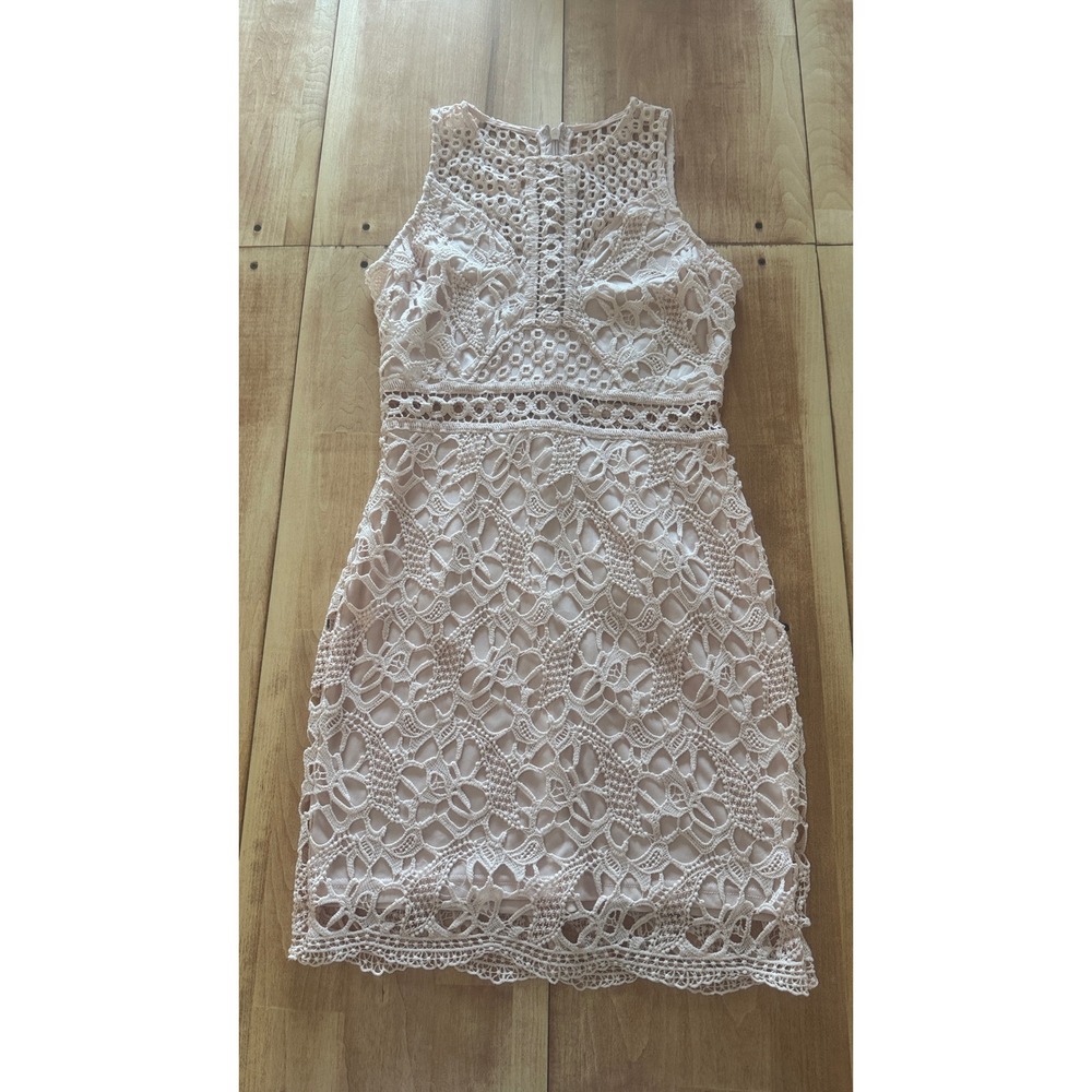 Ever After Blush Pink Floral Lace Crochet Sleeveless Mini Dress Women's L‎